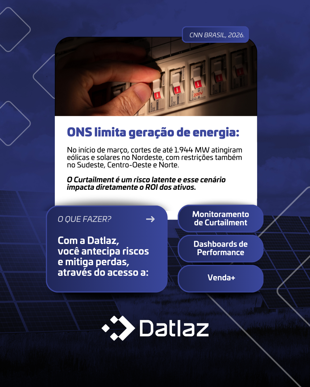 ONS limita a geração de usinas eólicas e solares em diversas regiões do país